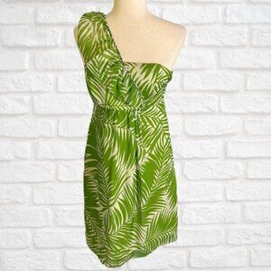Milly Green Palm Leaf One Shoulder Mini Dress Silk Size Small Cocktail 31" Bust